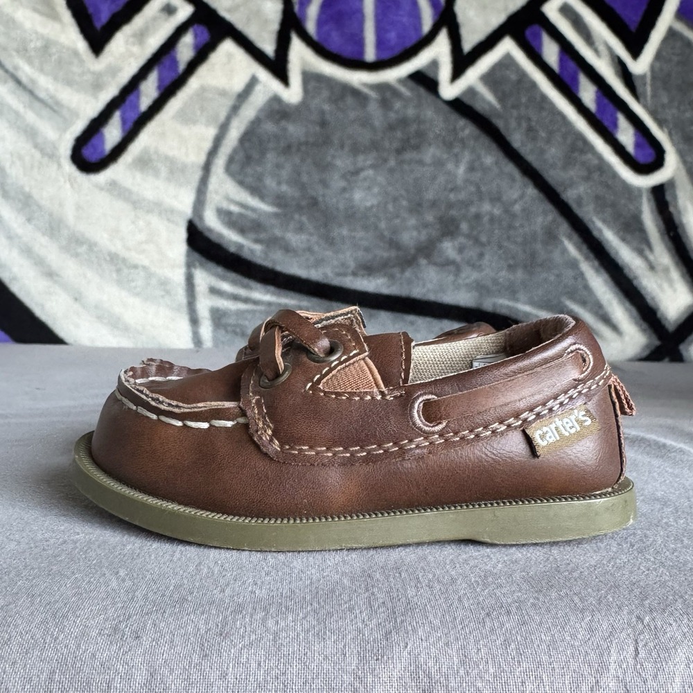 Size 5c - Carter's Toddler Boy's Faux Leather Brown Loafer Boat Shoes